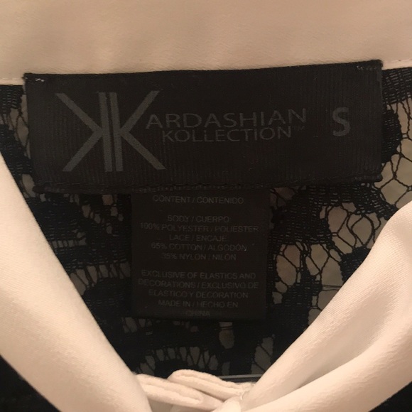 White Chiffon Button Up w/ Lace Neck - Picture 2 of 2